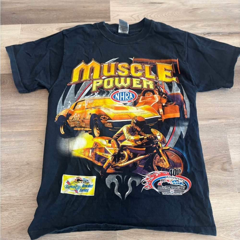VTG Muscle Power Car Motorcycle Men's Size Small Black NHRA Retro Auto T Shirt